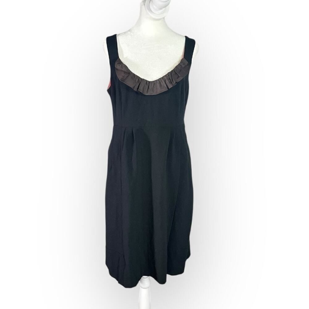 Moulinette Soeurs Sheath Dress Womens 8 Black Brown Ruffle Sleeveless V-Neck LBD